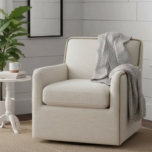 Tolland - Swivel Accent Chair With Antique Brass Nailhead Trim - Beige Ridgecrest Home