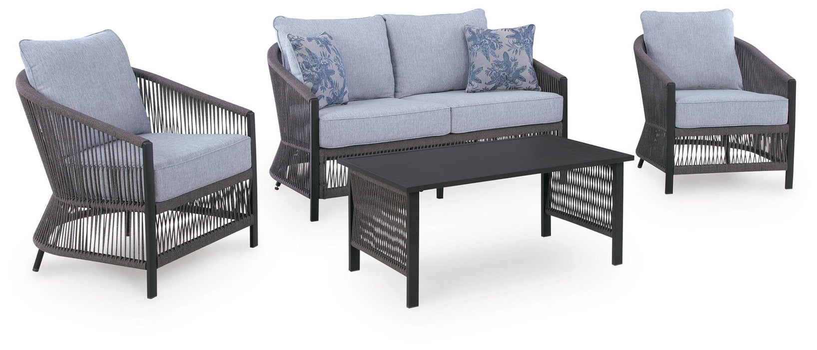 Bridges Beach - Loveseat, Lounge Chairs, Table Set (Set of 4) - Gray Signature Design by Ashley®
