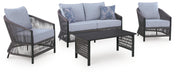 Bridges Beach - Loveseat, Lounge Chairs, Table Set (Set of 4) - Gray Signature Design by Ashley®