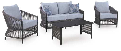 Bridges Beach - Loveseat, Lounge Chairs, Table Set (Set of 4) - Gray Signature Design by Ashley®