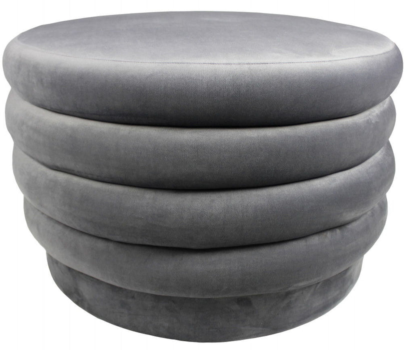 Round Velvet Tufted Cocktail Ottoman - Gray