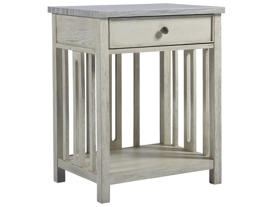 Escape - Bedside Table With Stone Top - Pearl Silver Coastal Living