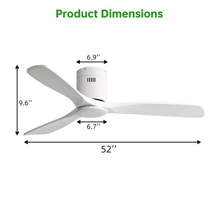 52" Flush Mount Ceiling Fan & Remote, No Light, 3 Blades, 6 Speed DC Motor For Indoor Patio - White Daily Nest