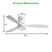52" Flush Mount Ceiling Fan With Remote, No Light, 3 Blades, 6 Speed DC Motor For Indoor Patio - White Daily Nest