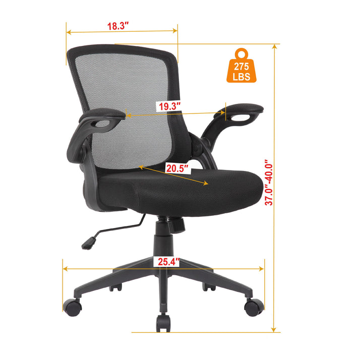 Office Chair & Mid Back Design, Adjustable Height And Foldable Armrests - Black Home Essentials