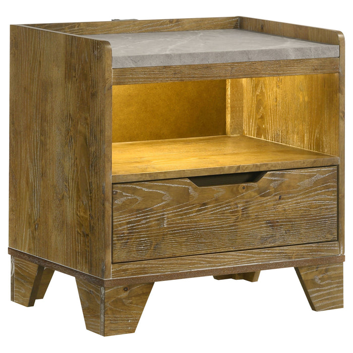 Packard - 1 Drawer Nightstand With LED Lighting And USB Charging - Oak Furniture Max