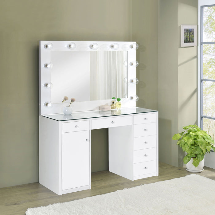 Fern - 7 Drawer Vanity Set With Mirror And Globe Lights Furniture Max