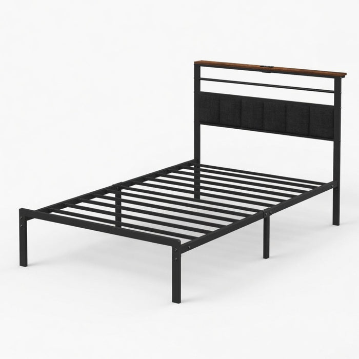 Platform Bed Frame With Charging Station & Headboard Storage Home Essentials