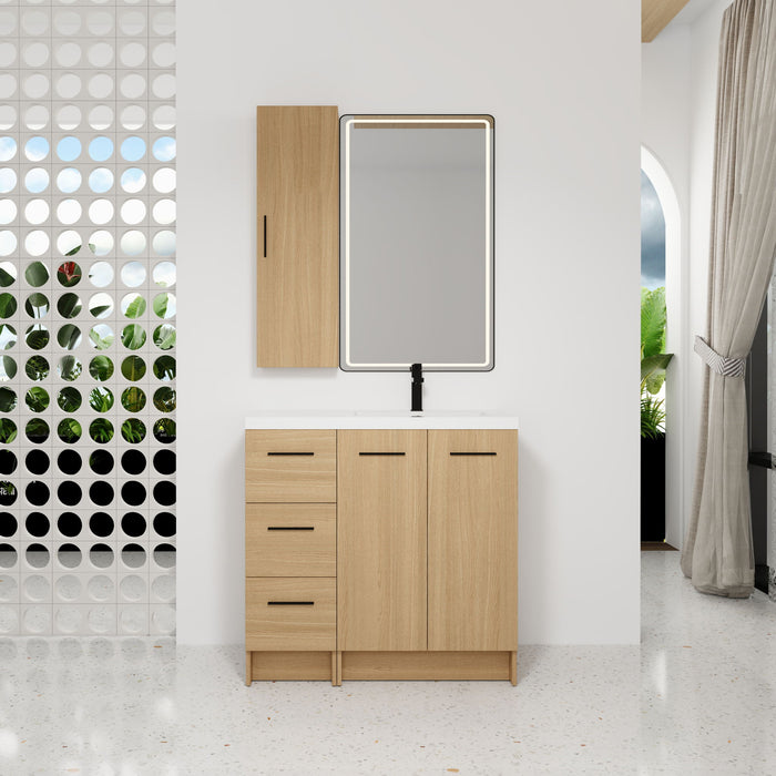 Freestanding Bathroom Vanity Set With Tall Linen Cabinet, 3 Drawers And Large Storage, Single Sink Home Essentials