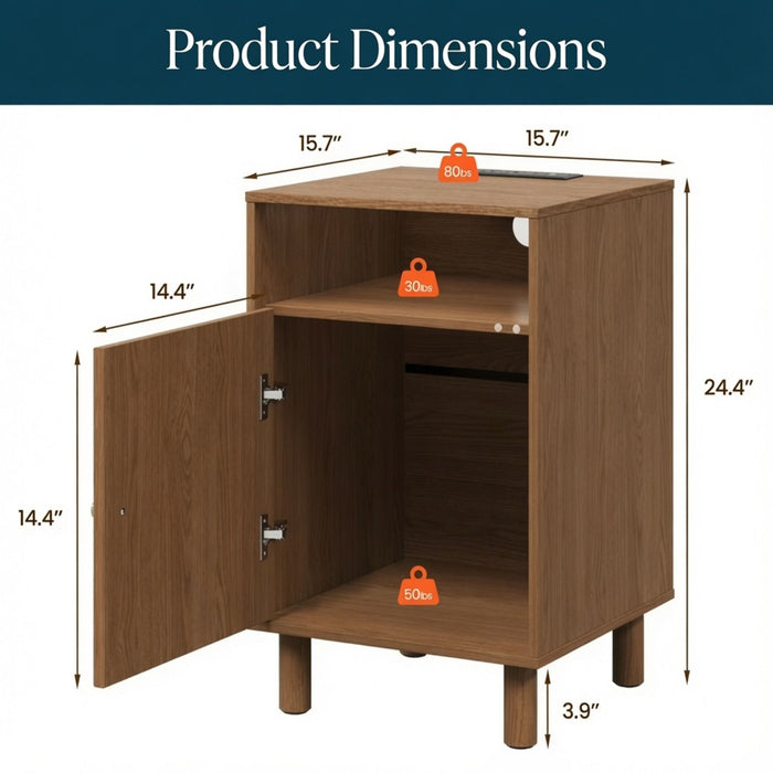 Nightstand With Charging Station & Storage Home Essentials