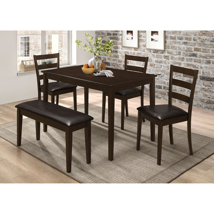 Arvin - 5 Piece Dining Set With Rectangular Table And Bench With Seats - Cappuccino Furniture Max