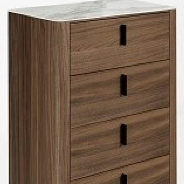 White Marble Manufactured Wood Solid Wood Stainless Steel Five Drawer Chest - Walnut