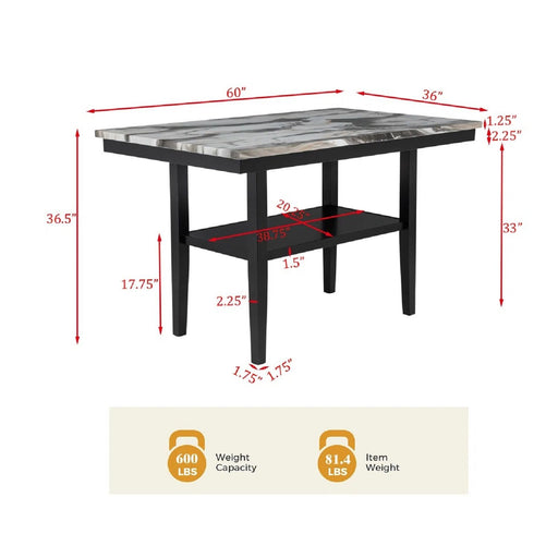 5 Piece Counter Dining Set With Table, Chairs - Black / Brown Home Essentials