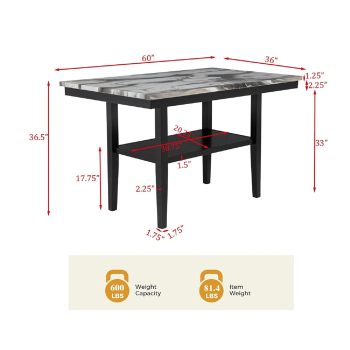 5 Piece Counter Dining Set With Table, Chairs - Black / Brown Home Essentials