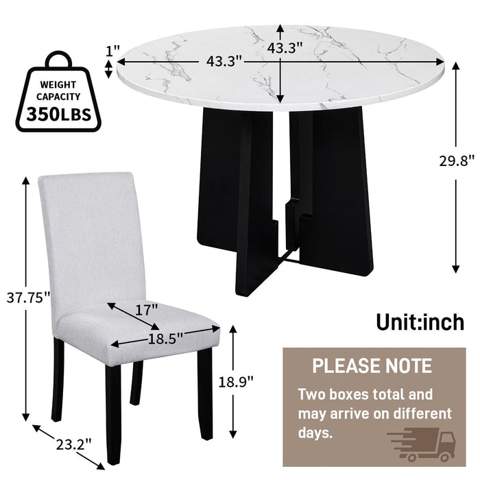 5 Piece Round Dining Table Set, Modern Dining Table And 4 Upholstered Chairs For Dining Room