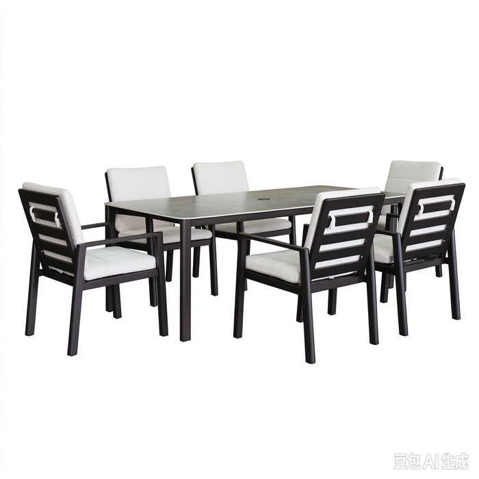 Verona - Dining Outdoor 7 Pieces Set - Dark Espresso / Gray / Off White Home Essentials