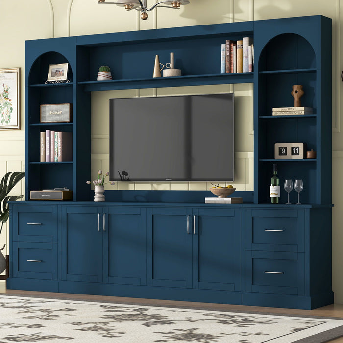 Arched Entertainment Center Wall Unit With Drawers, TV Stand Hearth and Haven