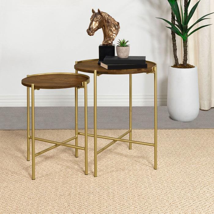 Genevieve - 2 Piece Round Nesting Table - Gold Furniture Max