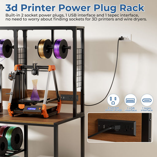 Double 3D Printer Stand With Filament Storage, T-Type Filament Holder, Lockable Wheel, Mobile Or Fixed Printer Rack For Home - Black Daily Nest