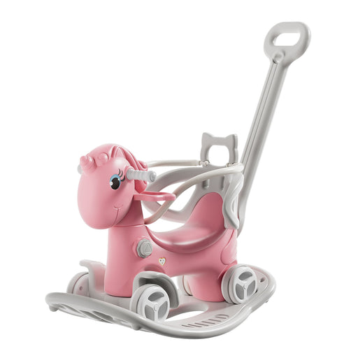 Unicorn Rocking Horse For Toddlers, Ride On Toy With Push Handle And Balance Board - Pink Home Essentials