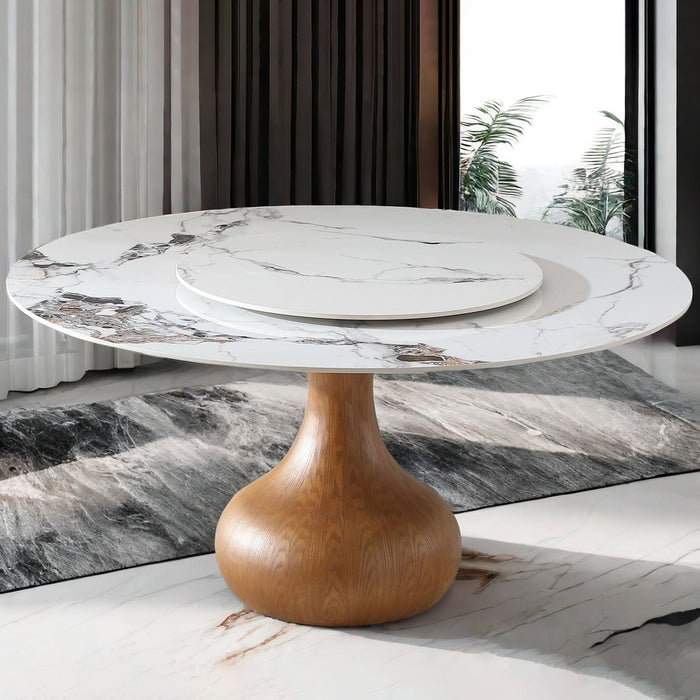 Dining Table, Round With Lazy Susan For Dining Room - Walnut / White Home Essentials