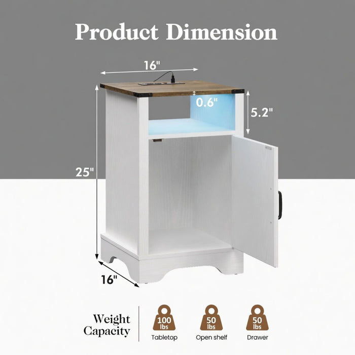 Farmhouse Nightstand With Charging Station & Storage Home Essentials