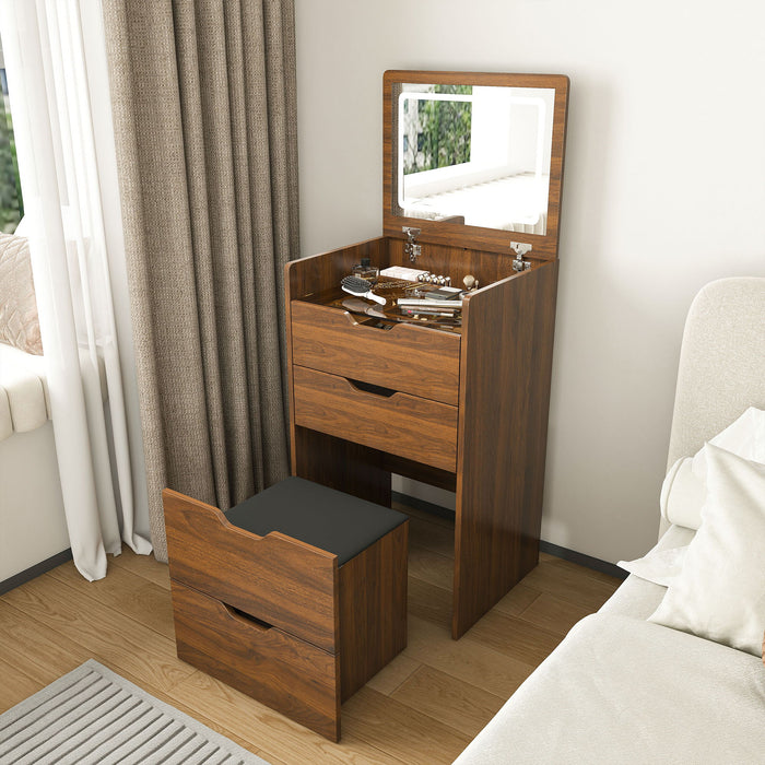 Vanity Desk With Lighted Mirror & Stool Home Essentials