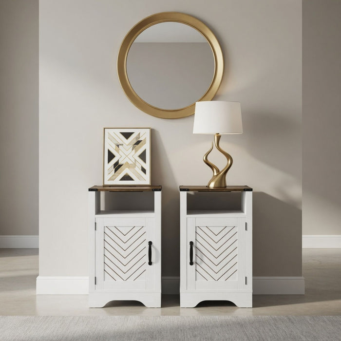 Farmhouse Nightstand With Charging Station & Storage Home Essentials