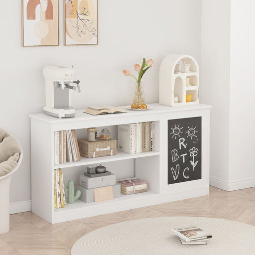 3 In 1 Bookshelf And Toy Storage Cabinet With Chalkboard, Organizer For Playroom Featuring And Spacious Storage - White Home Essentials