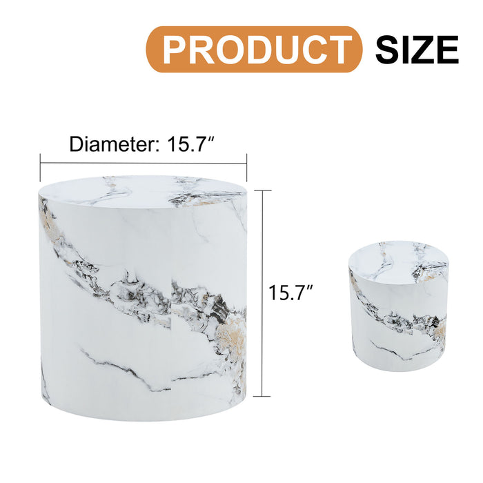Elegant Cylindrical Table With Patterned Design For Versatile Use - White Home Essentials