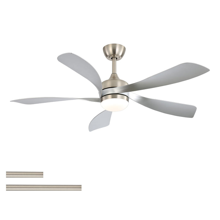 52" Ceiling Fan With Light Featuring 5 Blades Dimmable LED And Memory Function - Nickel Daily Nest