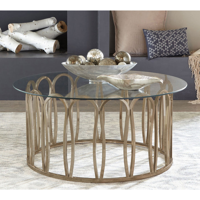 Round Glass Top Table With Polished Metal Base Furniture Max
