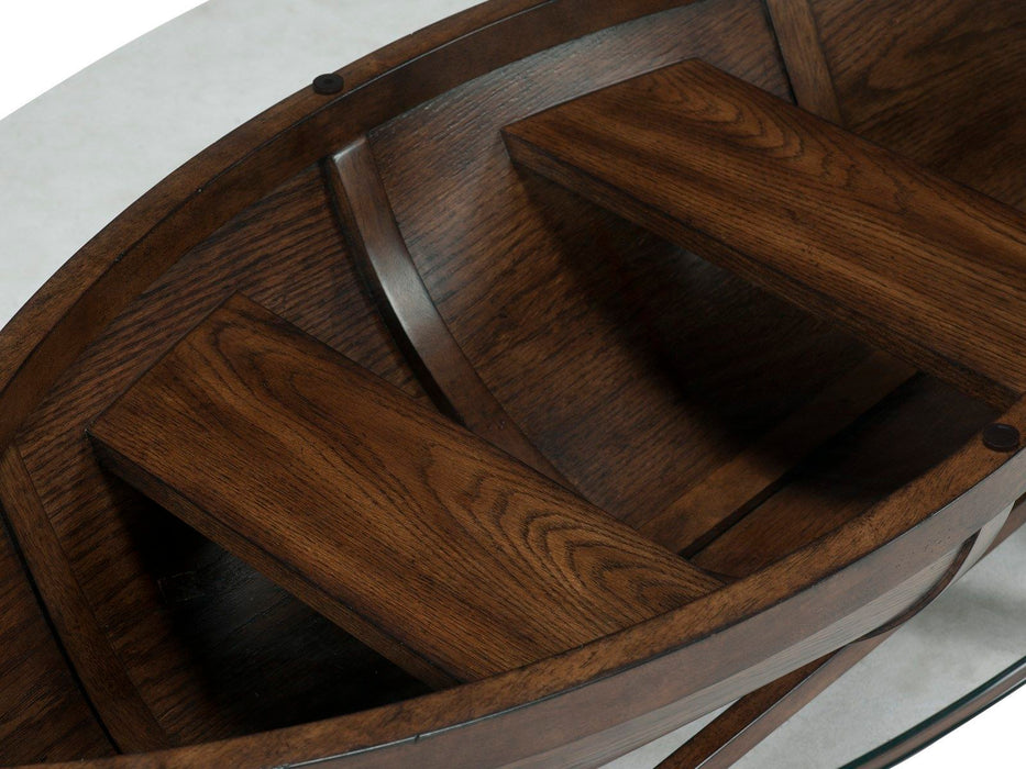 Beaufort - Oval Cocktail Table With Base And Glass Top - Dark Oak Magnussen Furniture