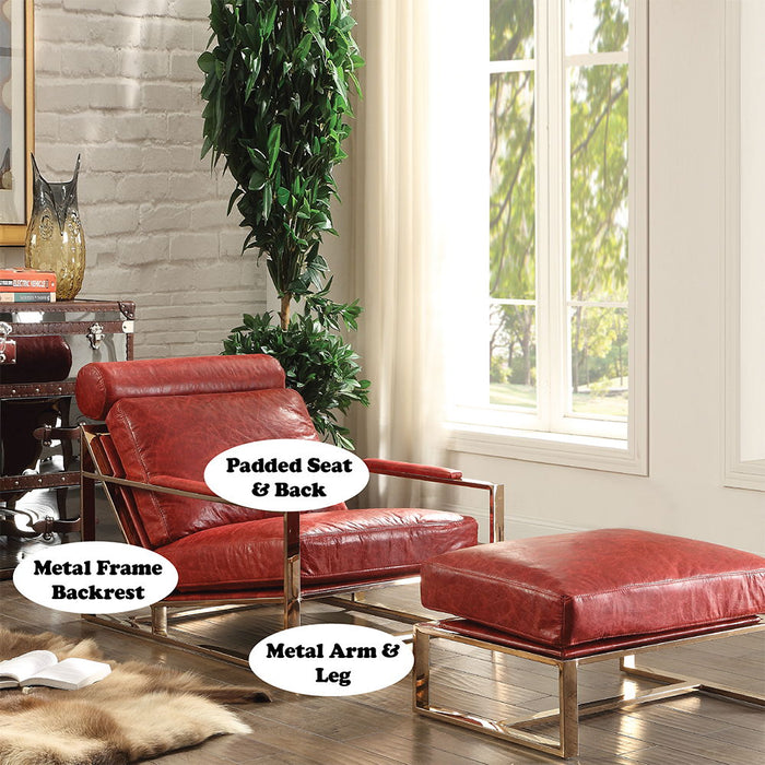 Quinto - Accent Chair - Antique Red Top Grain Leather & Stainless Steel