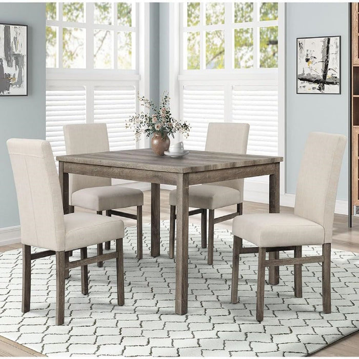 5 Piece Transitional Dining Set With Table And Upholstered Chairs Home Essentials