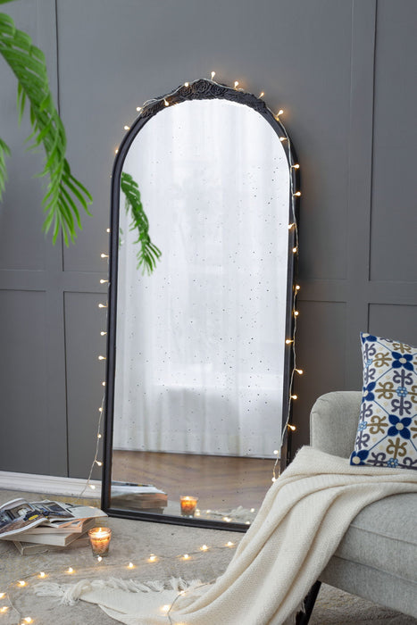 Hand Carved Rose Antique Mirror Frame, Wood Arch Mirror Wall Decor For Living Room