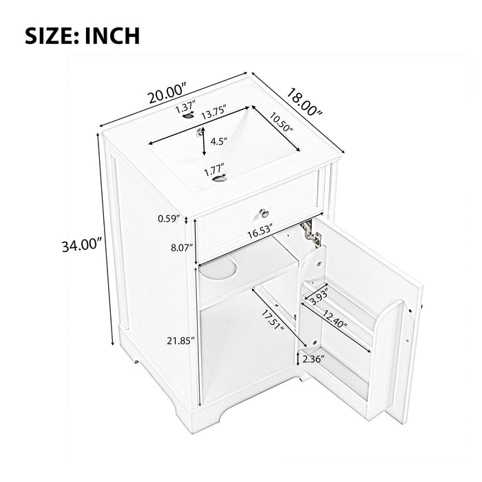 20" Bathroom Vanity With Sink, Soft Closing Cabinet Door, Adjustable Shelf & Storage Rack - White Hearth and Haven