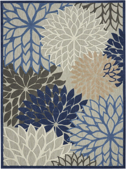 8' X 11' Floral Indoor Outdoor Area Rug - Blue