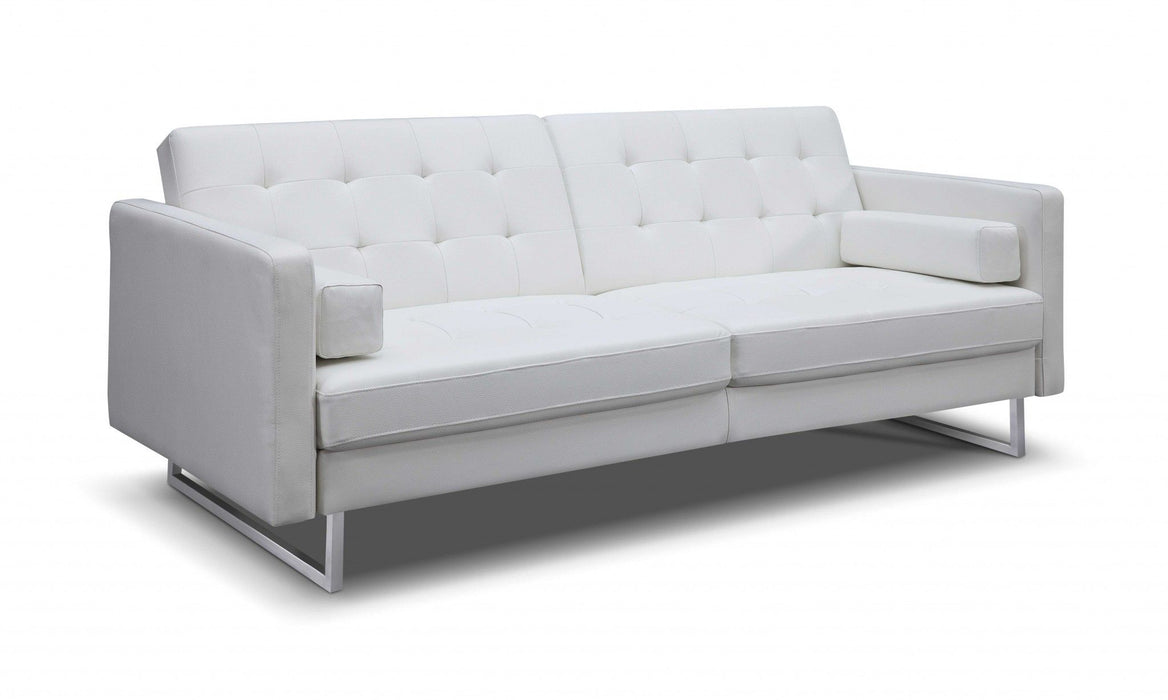 Faux Leather Sofa With Silver Legs - White