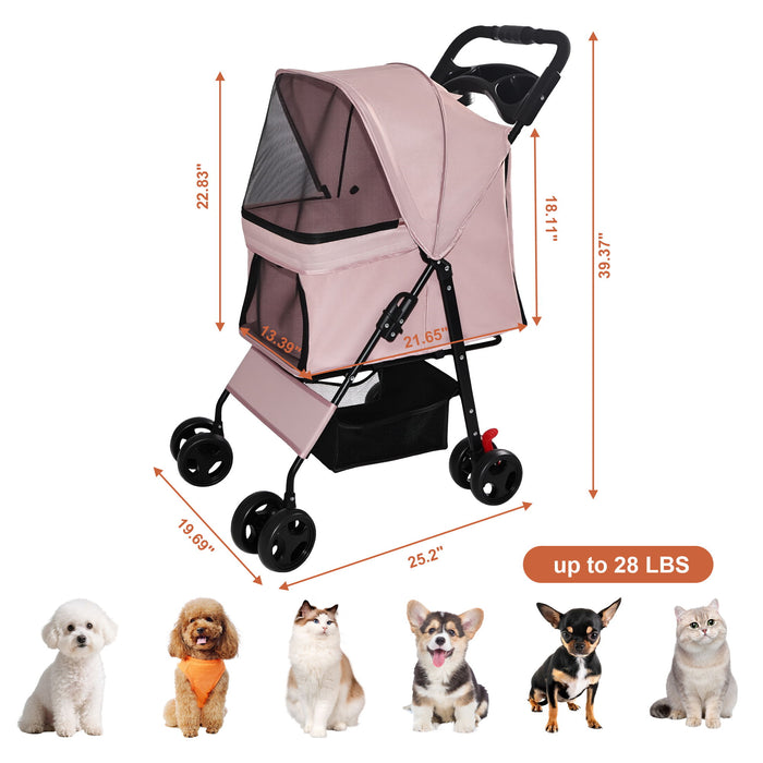Foldable Pet Stroller For Small Dogs And Cats With Multi Functional Tray Daily Nest