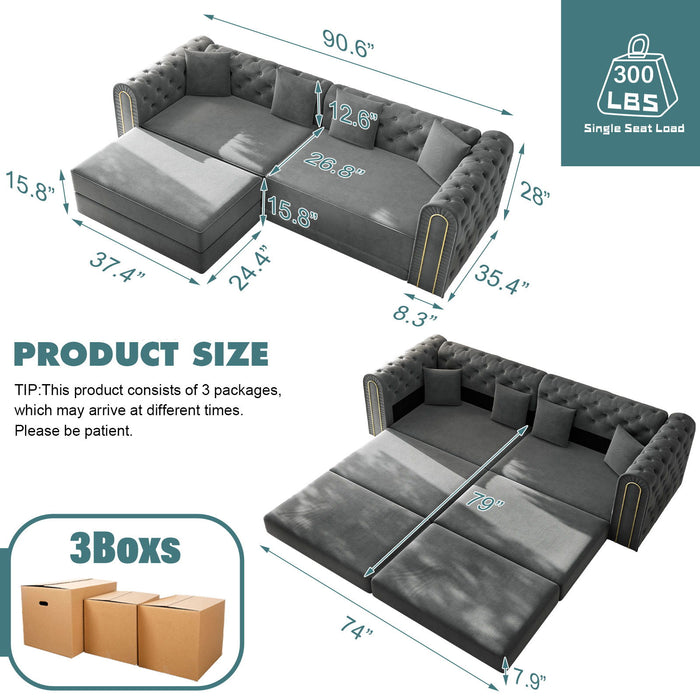 3-In-1 Convertible Sleeper Sofa With Movable Ottoman For Living Room Home Essentials