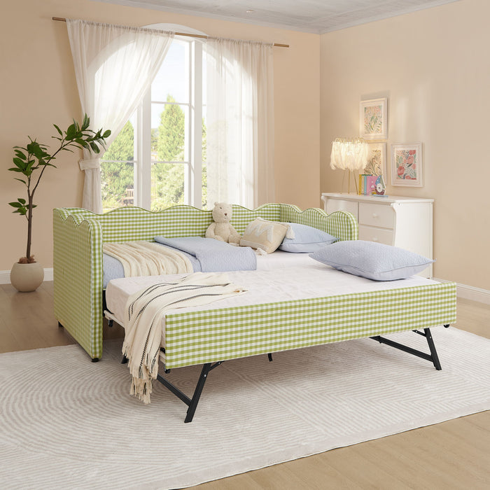 Gingham Daybed With USB Charging Port, Wave-Shaped Design Home Essentials