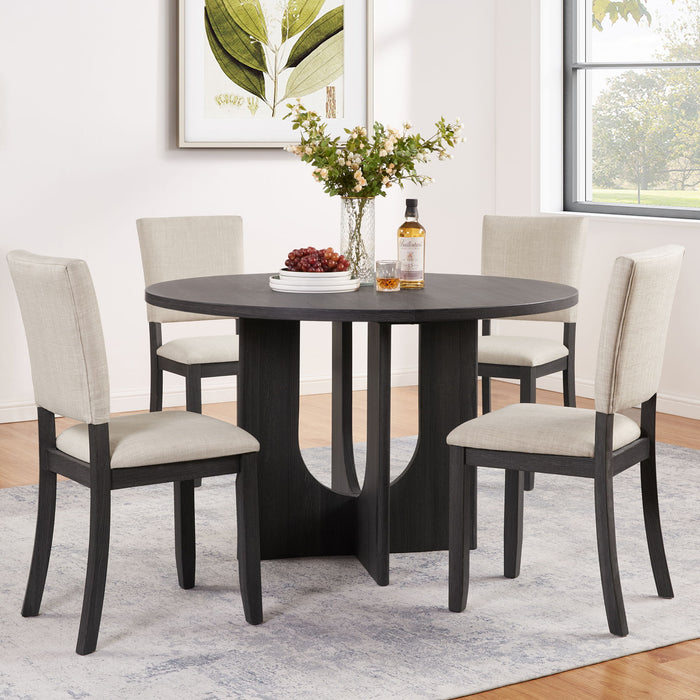 Round Dining Set With 4 Upholstered Dining Chairs Home Essentials