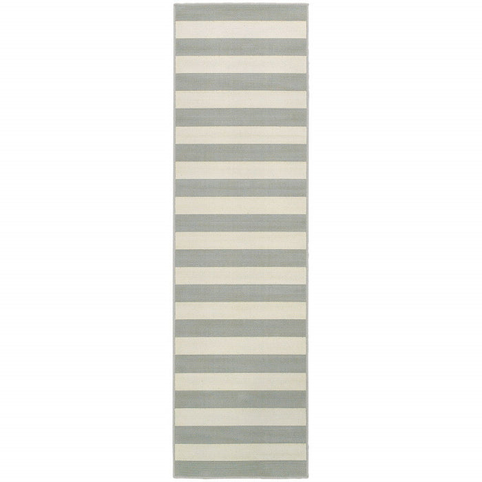 2' X 8' Geometric Stain Resistant Area Rug Indoor & Outdoor - Ivory / Gray