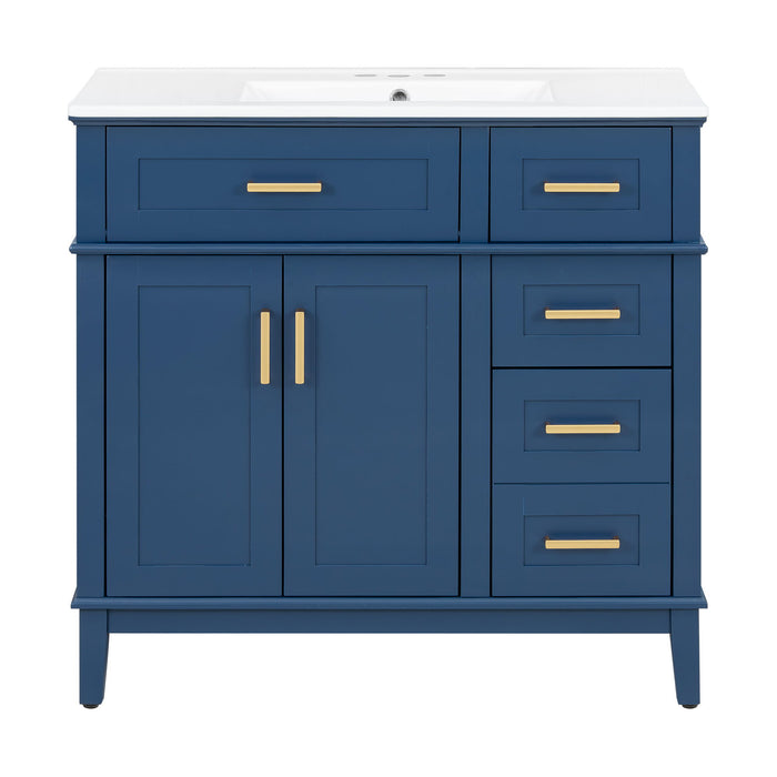 Bathroom Vanity With Ceramic Sink, Soft-Close Doors, 4 Storage Drawers - Blue