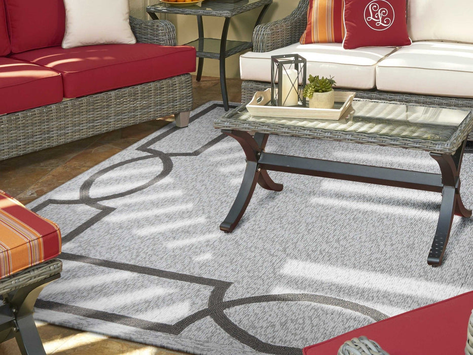 3' X 5' UV Treated Bordered Indoor / Outdoor Area Rug - Gray