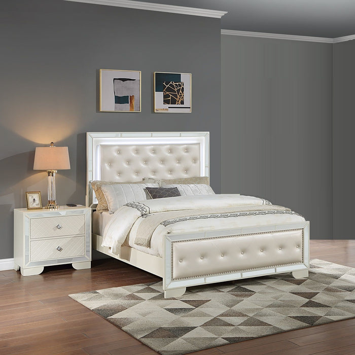 Eastern King Size Bed With LED Lights And Mirror Trim - Cream / Ivory Home Essentials