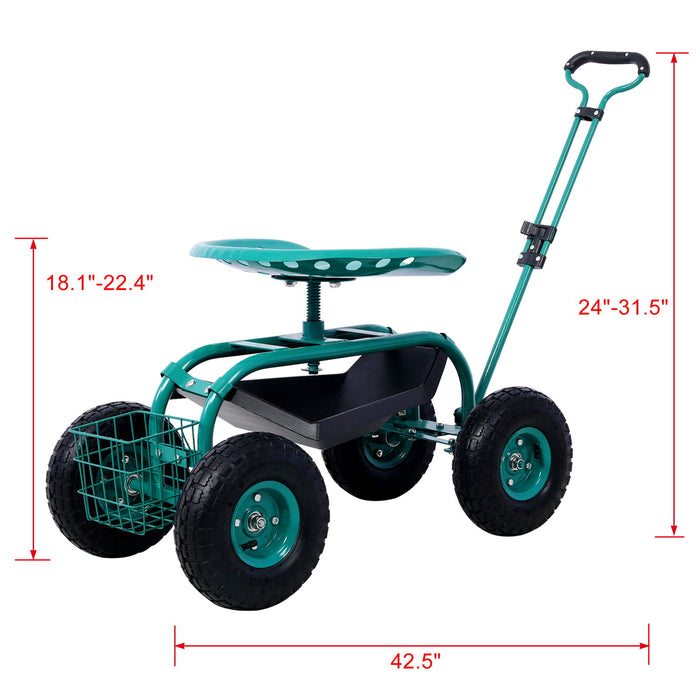 Rolling Garden Scooter Cart Seat With Wheels, 360 Swivel Seat, Tool Tray Daily Nest