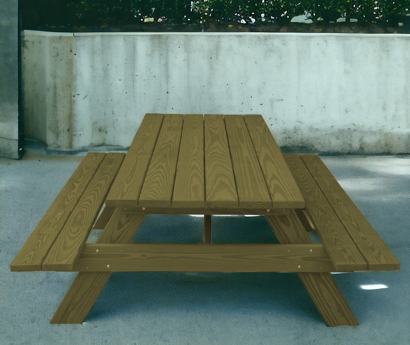 94" Solid Wood Outdoor Picnic Table - Light Brown