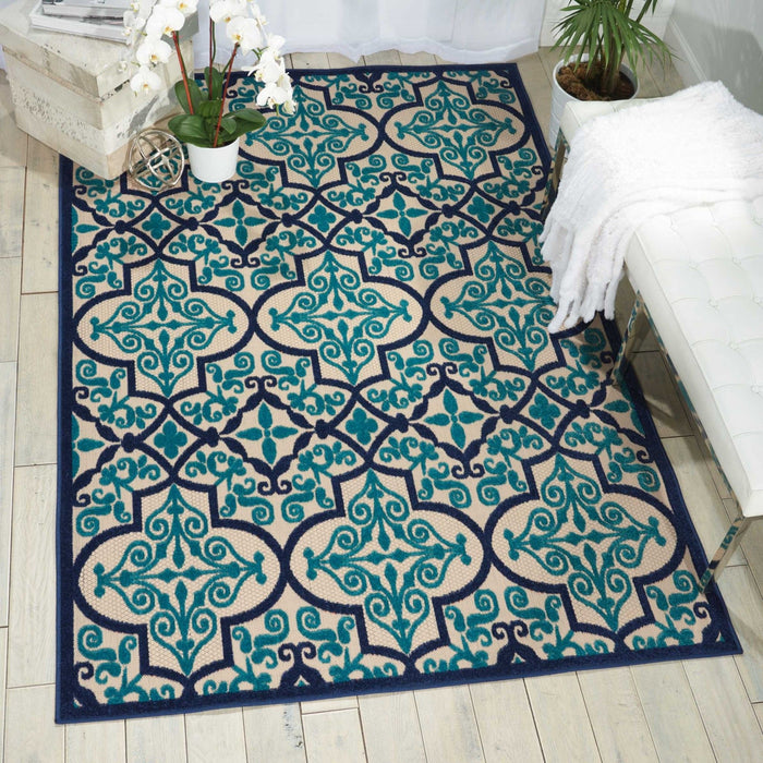 5' X 8' Moroccan Indoor / Outdoor Area Rug - Blue / Ivory